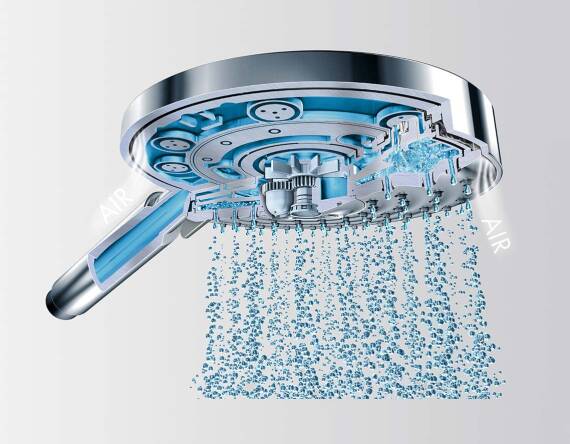 High pressure shower heads and water saving